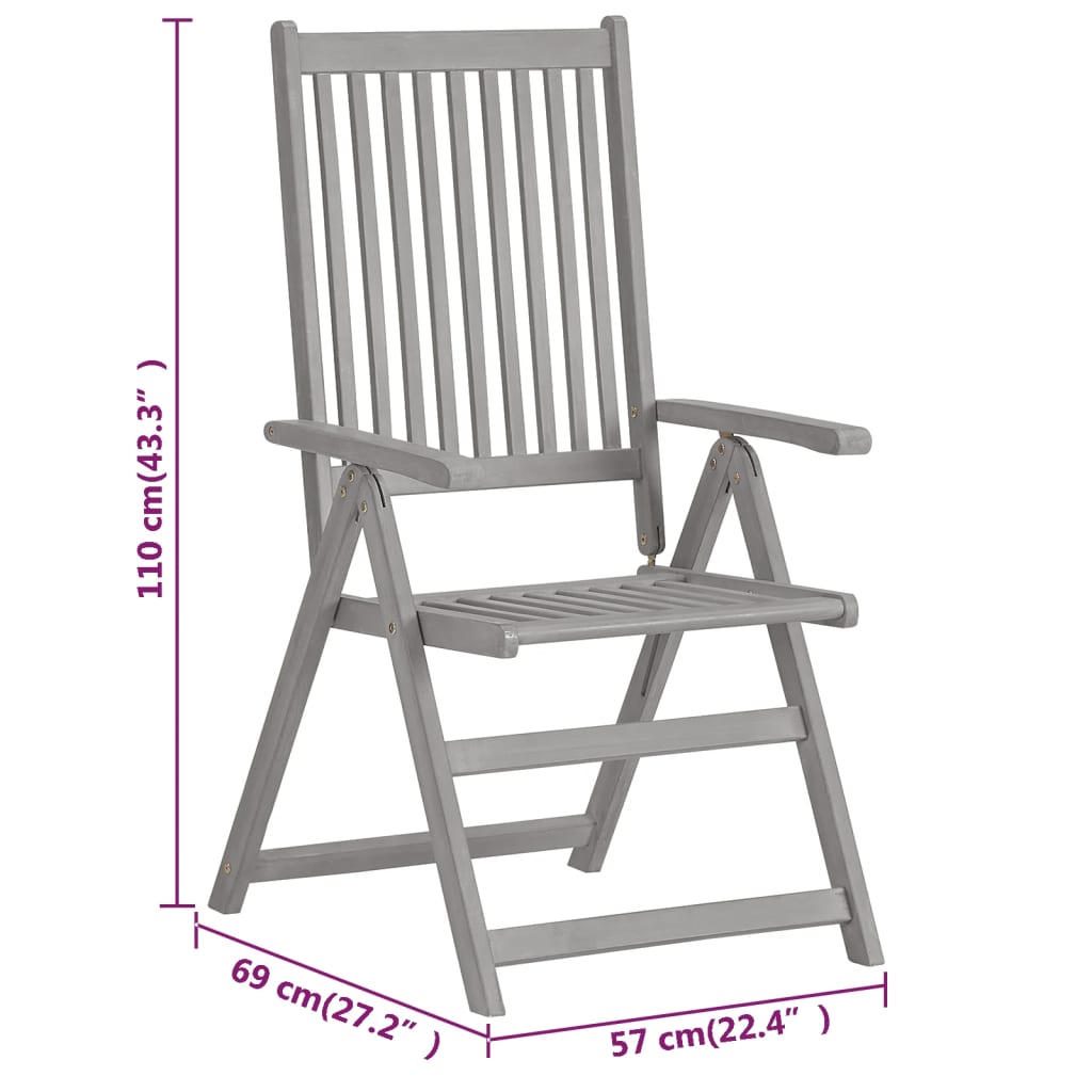 Garden Reclining Chairs 2 pcs Grey Solid Wood Acacia