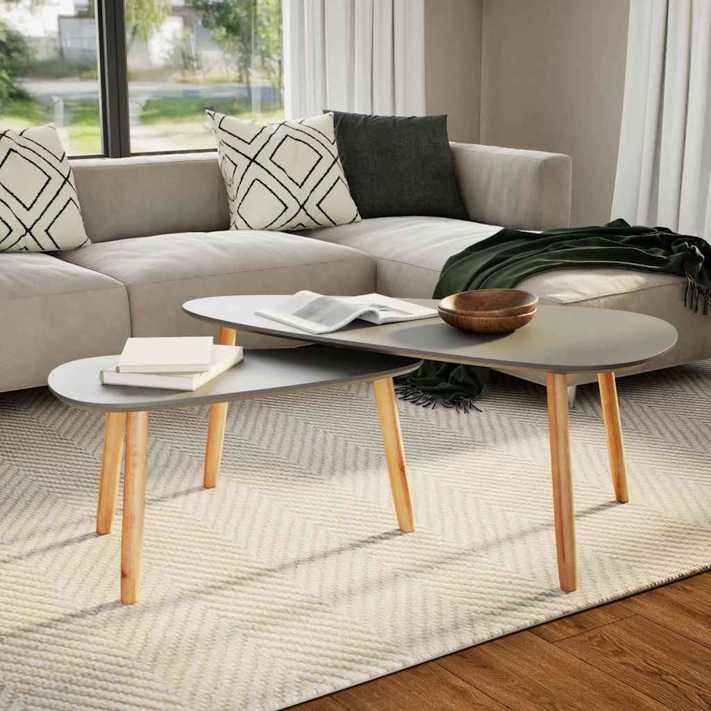 Coffee Tables 2 pcs Grey Solid Pinewood