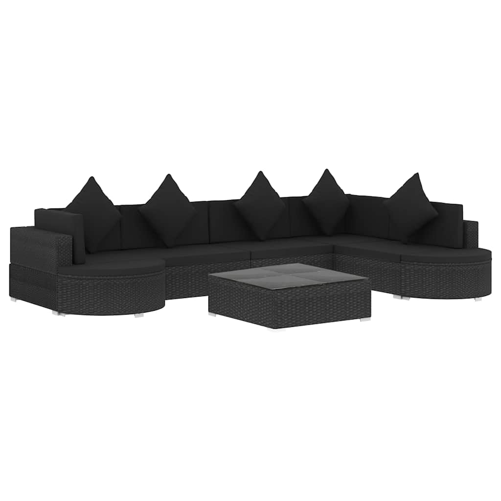 8 Piece Garden Lounge Set with Cushions Poly Rattan Black