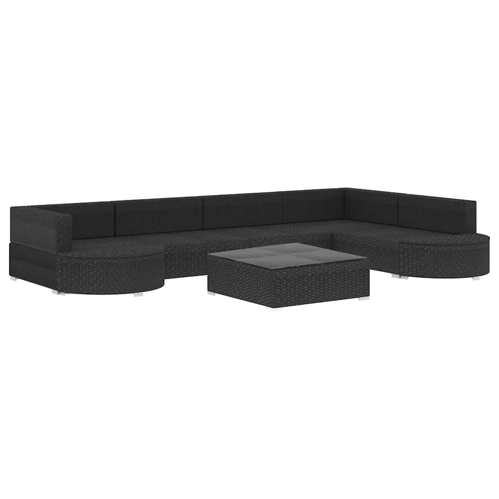 8 Piece Garden Lounge Set with Cushions Poly Rattan Black