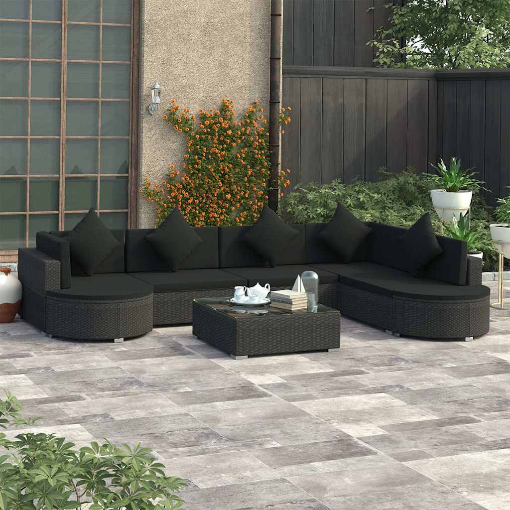 8 Piece Garden Lounge Set with Cushions Poly Rattan Black