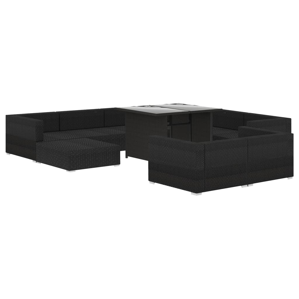 10 Piece Garden Lounge Set with Cushions Poly Rattan Black