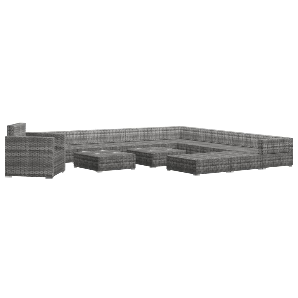 13 Piece Garden Lounge Set with Cushions Poly Rattan Grey