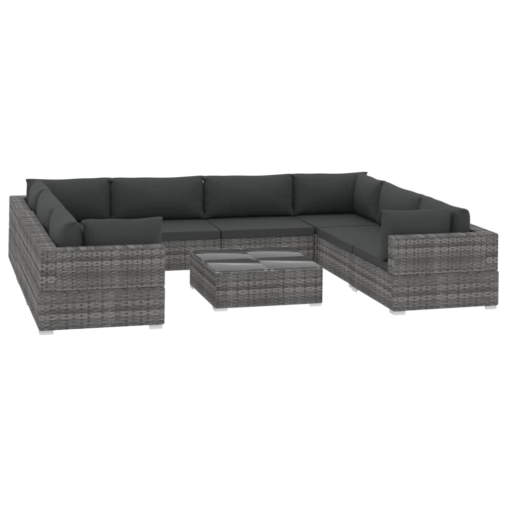 9 Piece Garden Lounge Set with Cushions Poly Rattan Grey