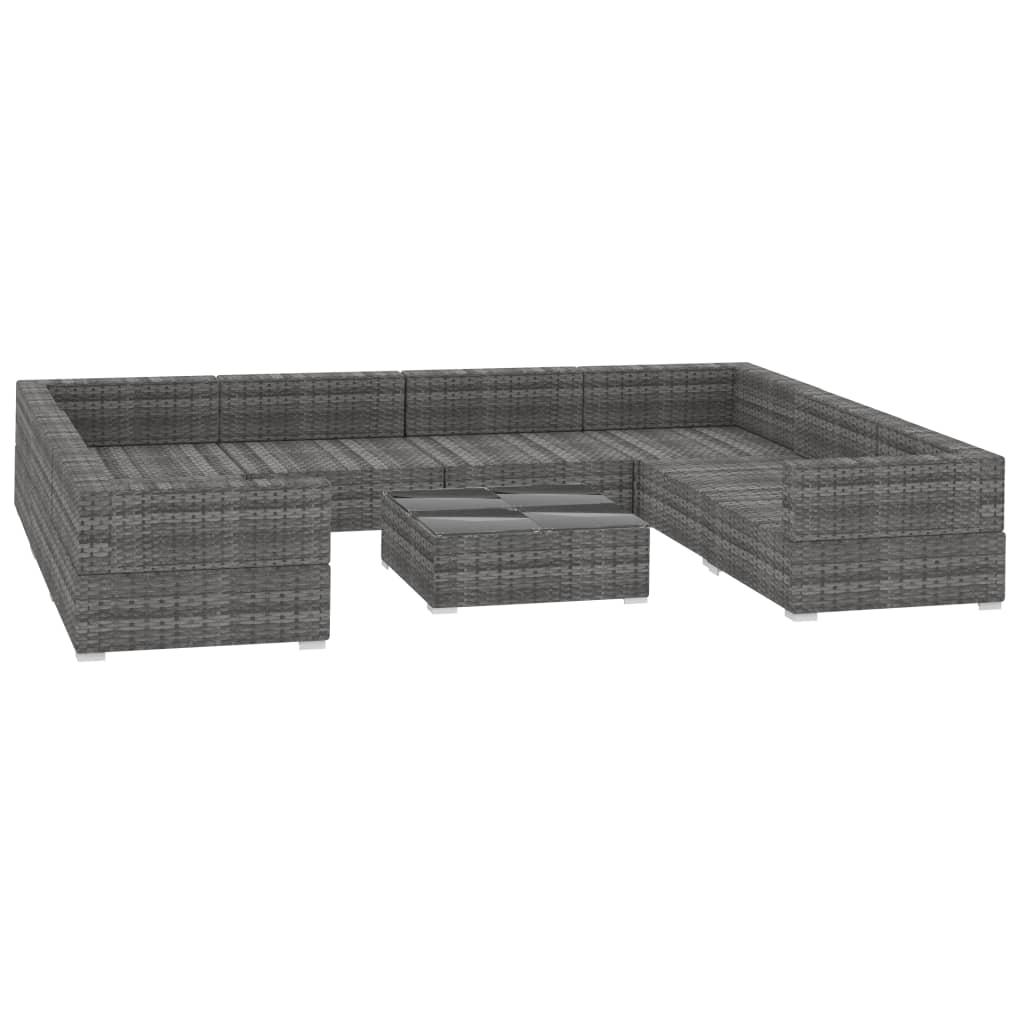 9 Piece Garden Lounge Set with Cushions Poly Rattan Grey