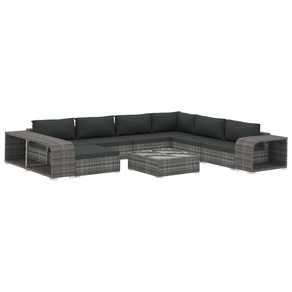 10 Piece Garden Lounge Set with Cushions Poly Rattan Grey