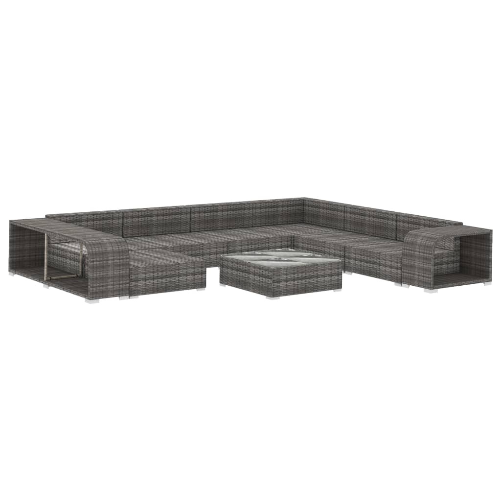 10 Piece Garden Lounge Set with Cushions Poly Rattan Grey