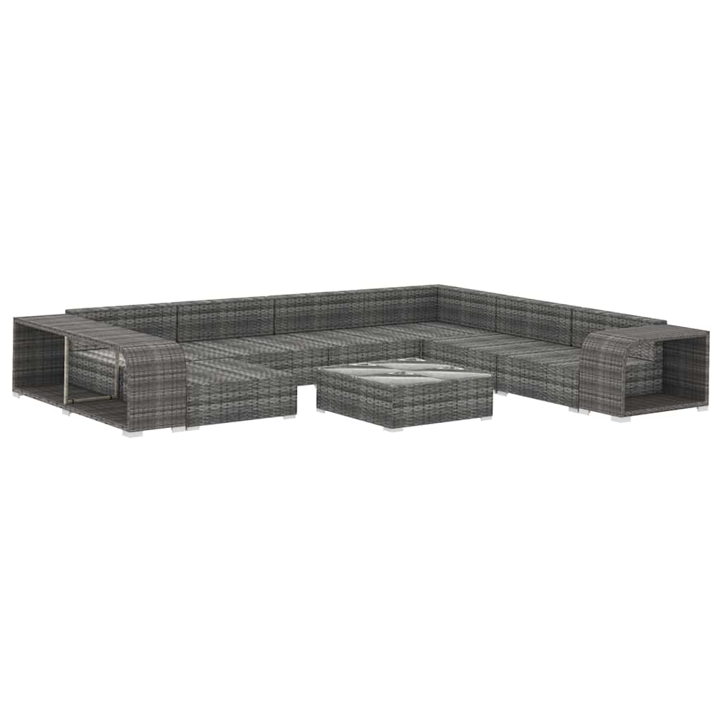 10 Piece Garden Lounge Set with Cushions Poly Rattan Grey