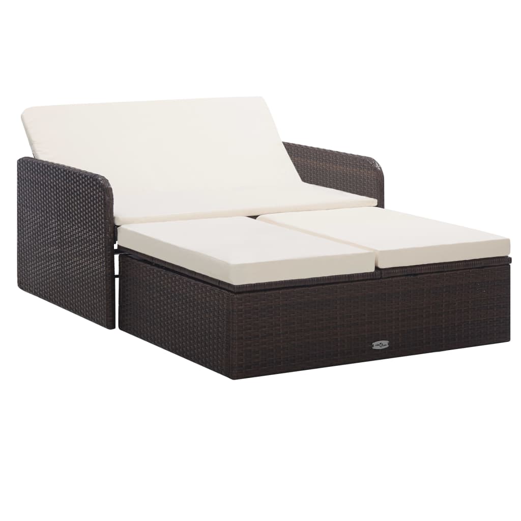2 Piece Garden Lounge Set with Cushions Poly Rattan Brown