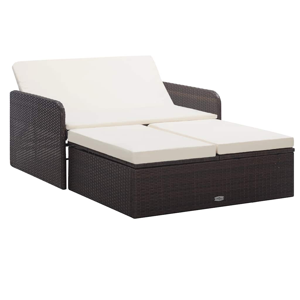 2 Piece Garden Lounge Set with Cushions Poly Rattan Brown