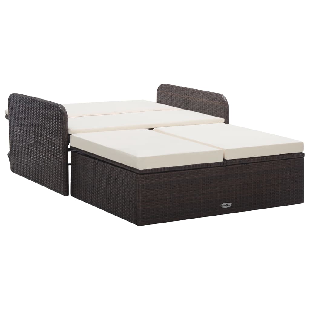 2 Piece Garden Lounge Set with Cushions Poly Rattan Brown