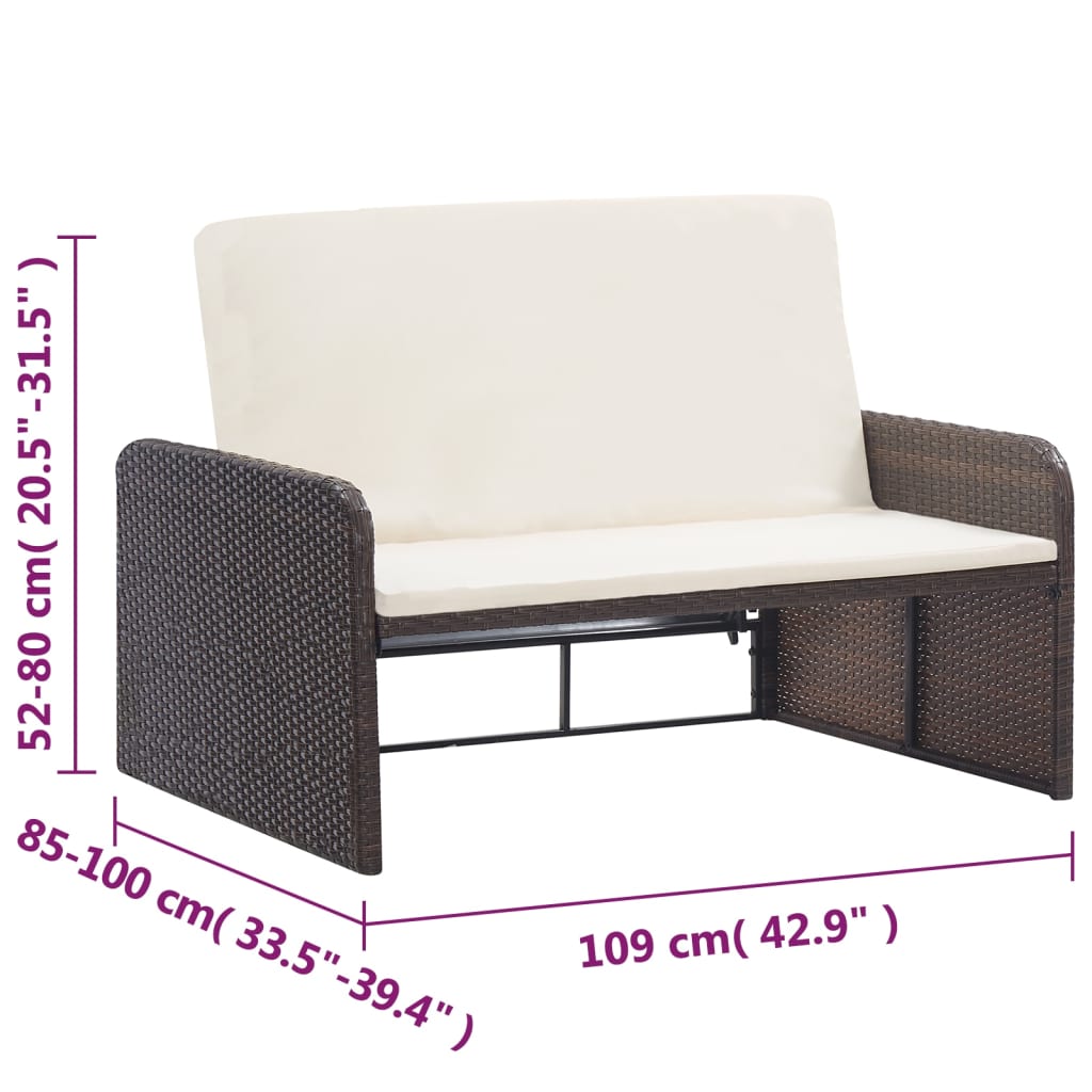 2 Piece Garden Lounge Set with Cushions Poly Rattan Brown