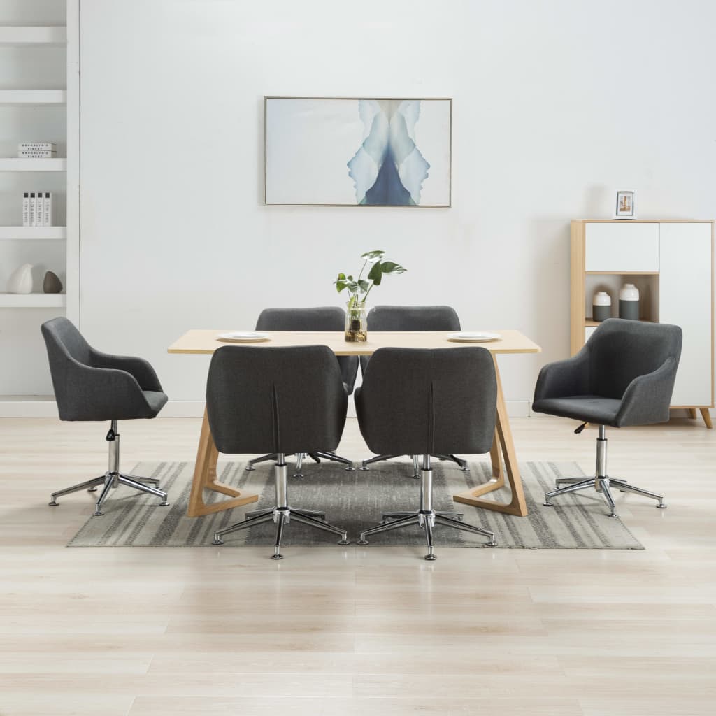 Swivel Dining Chairs 6 pcs Dark Grey Fabric
