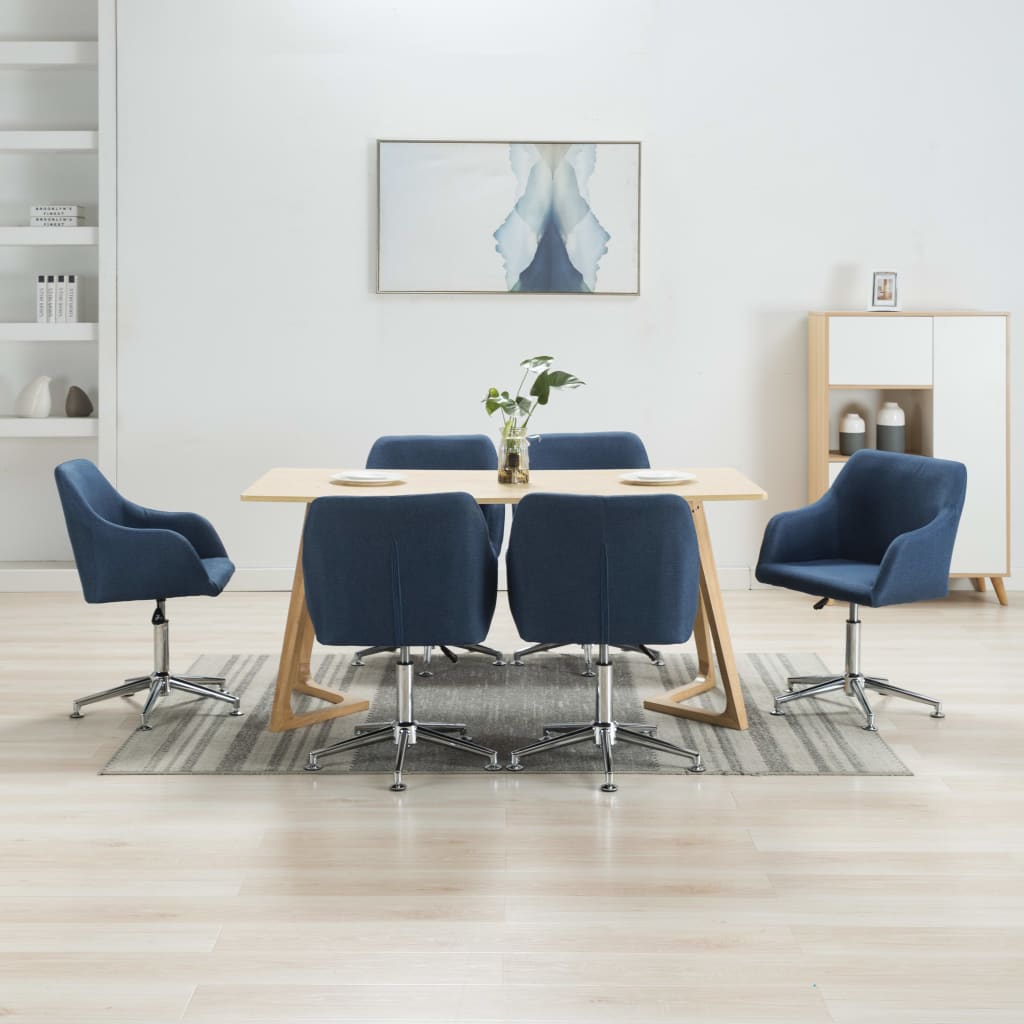 Swivel Dining Chairs 6 pcs Blue Fabric