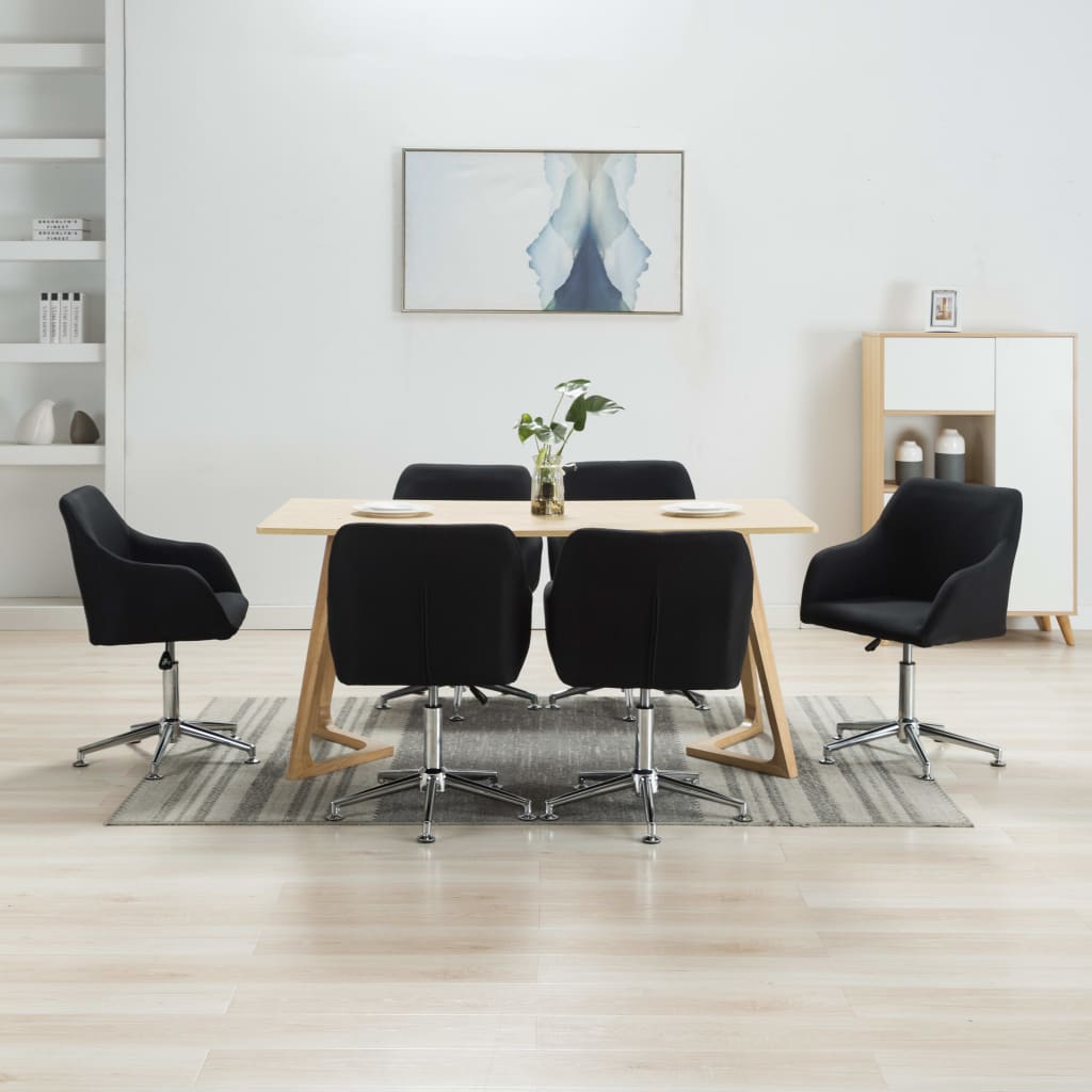 Swivel Dining Chairs 6 pcs Black Fabric