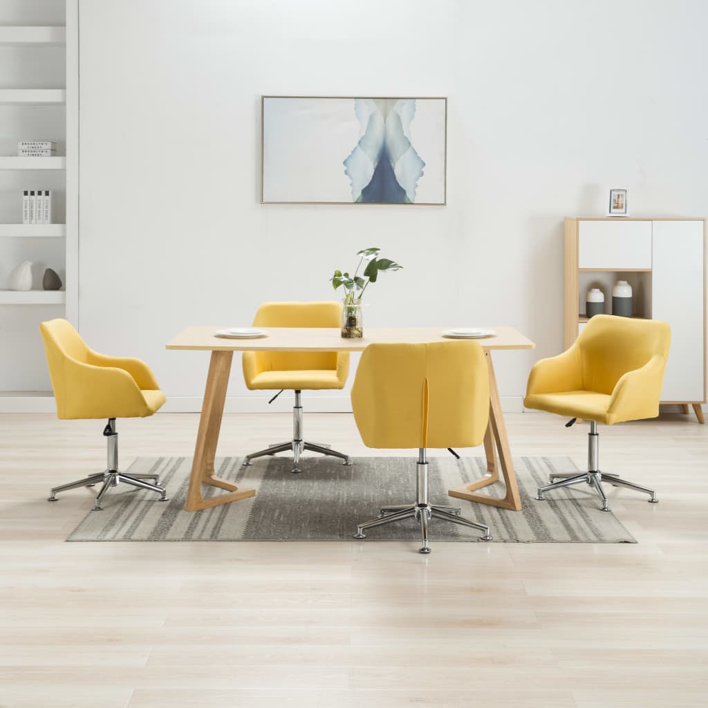 Swivel Dining Chairs 4 pcs Yellow Fabric