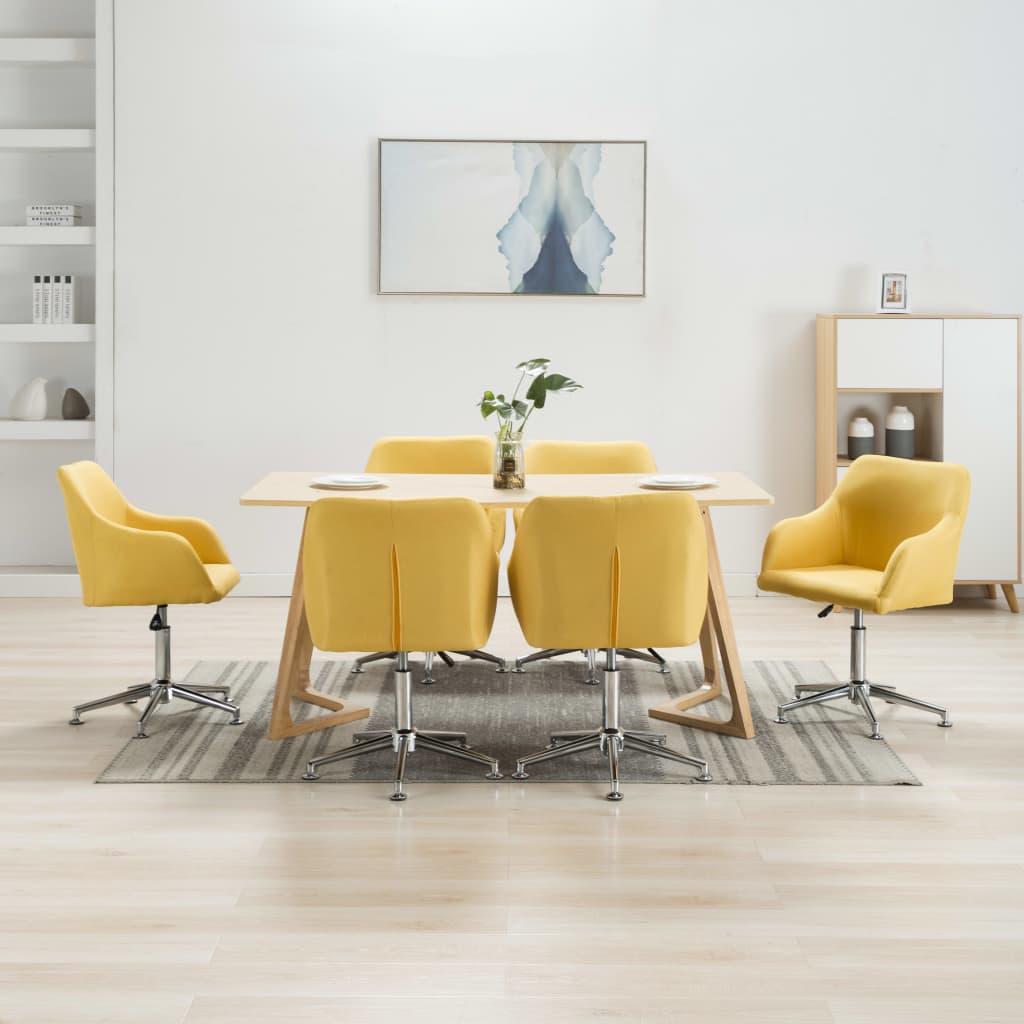Swivel Dining Chairs 6 pcs Yellow Fabric