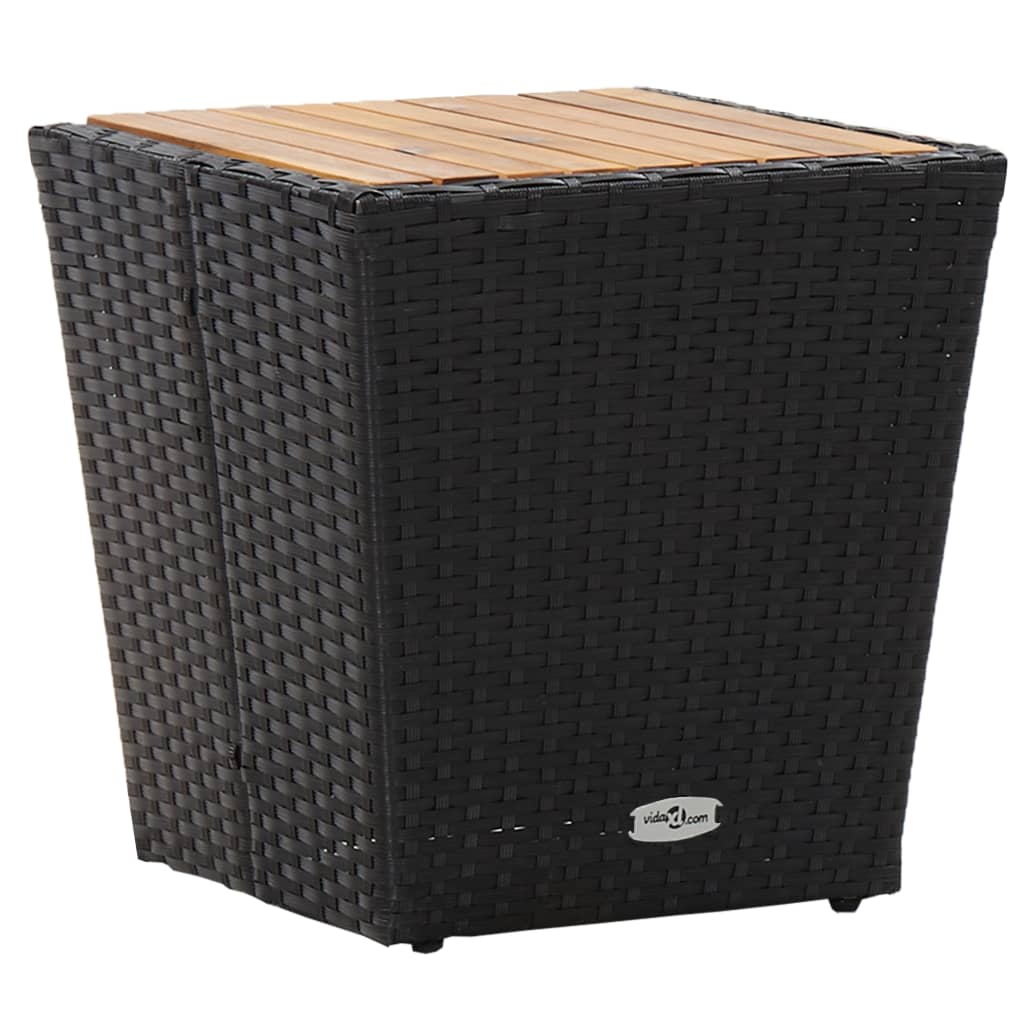 Tea Table Black 41.5x41.5x43 cm Poly Rattan and Solid Acacia Wood