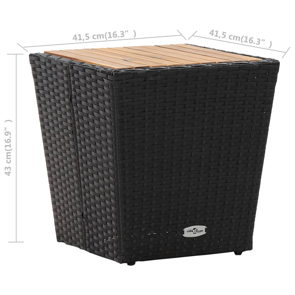 Tea Table Black 41.5x41.5x43 cm Poly Rattan and Solid Acacia Wood