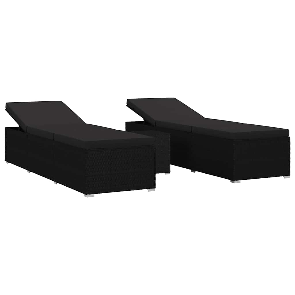 Garden Sunloungers Reclining 3 pcs Black Poly rattan