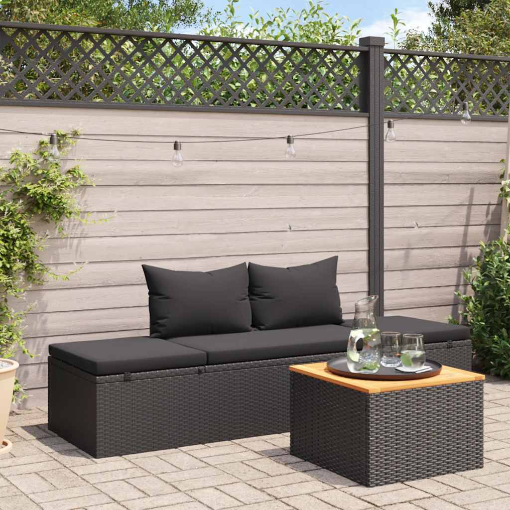 Sun Bed with Cushions Poly Rattan Black