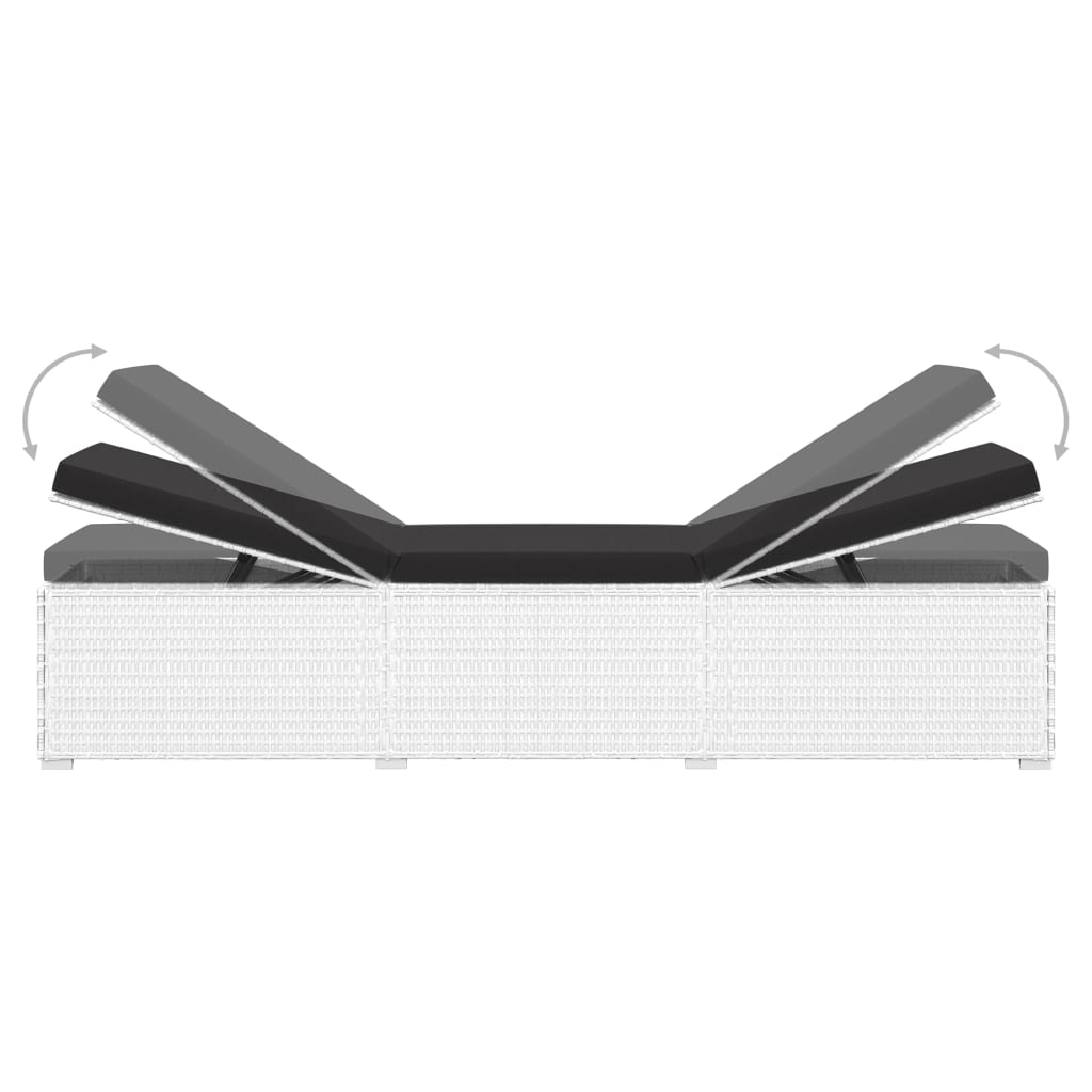 Sun Lounger with Cushion and Tea Table Poly Rattan White