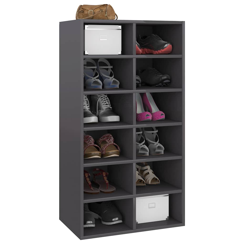 Shoe Rack High Gloss Grey 54x34x100.5 cm Engineered Wood