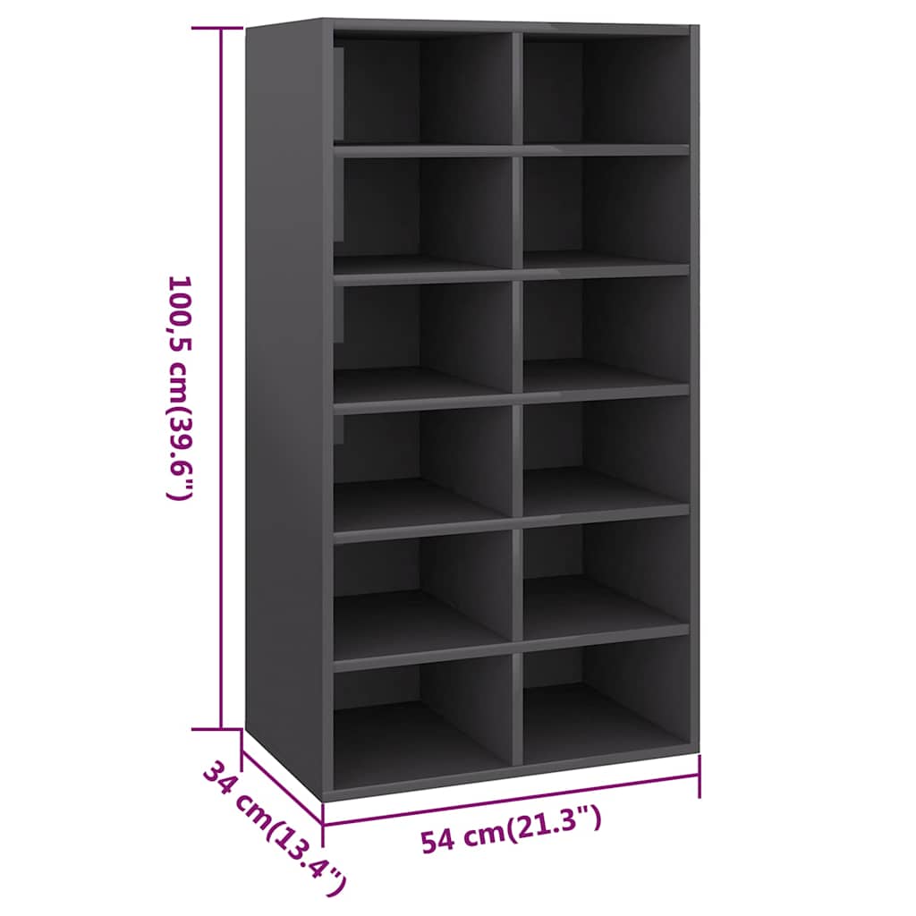 Shoe Rack High Gloss Grey 54x34x100.5 cm Engineered Wood