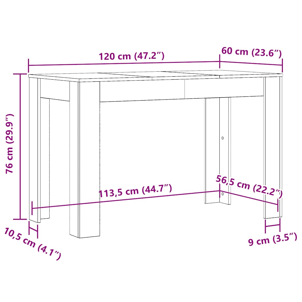 Dining Table Black 120x60x76 cm Engineered Wood