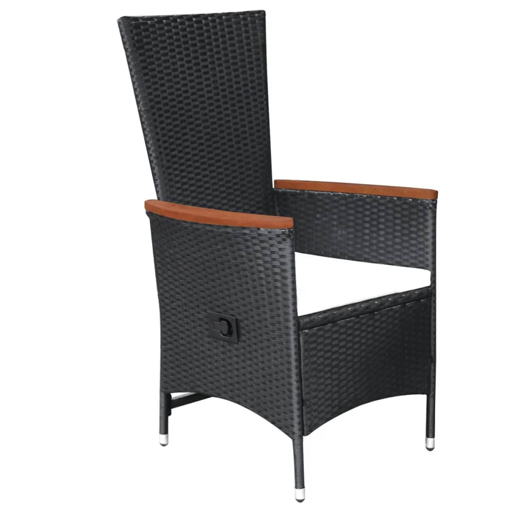 9 Piece Outdoor Dining Set with Cushions Poly Rattan Black