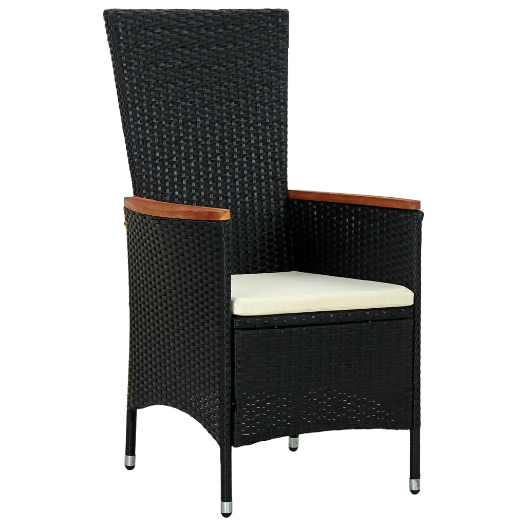 7 Piece Outdoor Dining Set Poly Rattan Acacia Wood Black