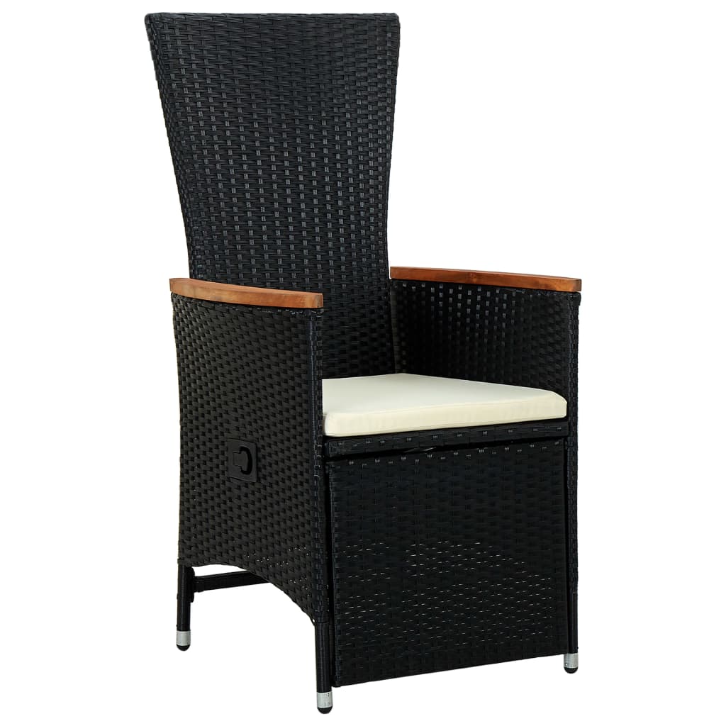 7 Piece Outdoor Dining Set Poly Rattan Acacia Wood Black