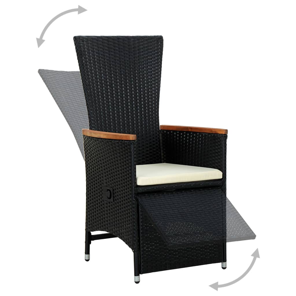 7 Piece Outdoor Dining Set Poly Rattan Acacia Wood Black