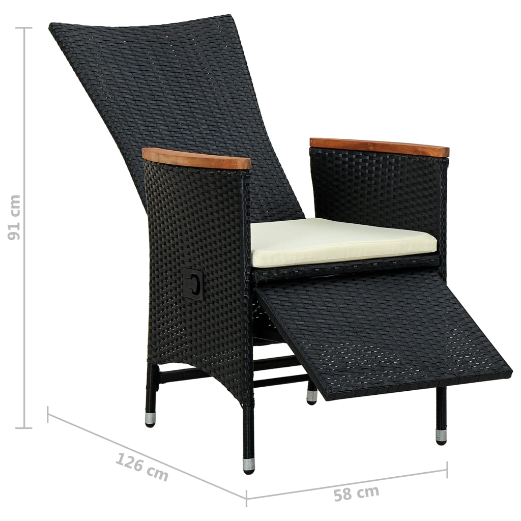 7 Piece Outdoor Dining Set Poly Rattan Acacia Wood Black