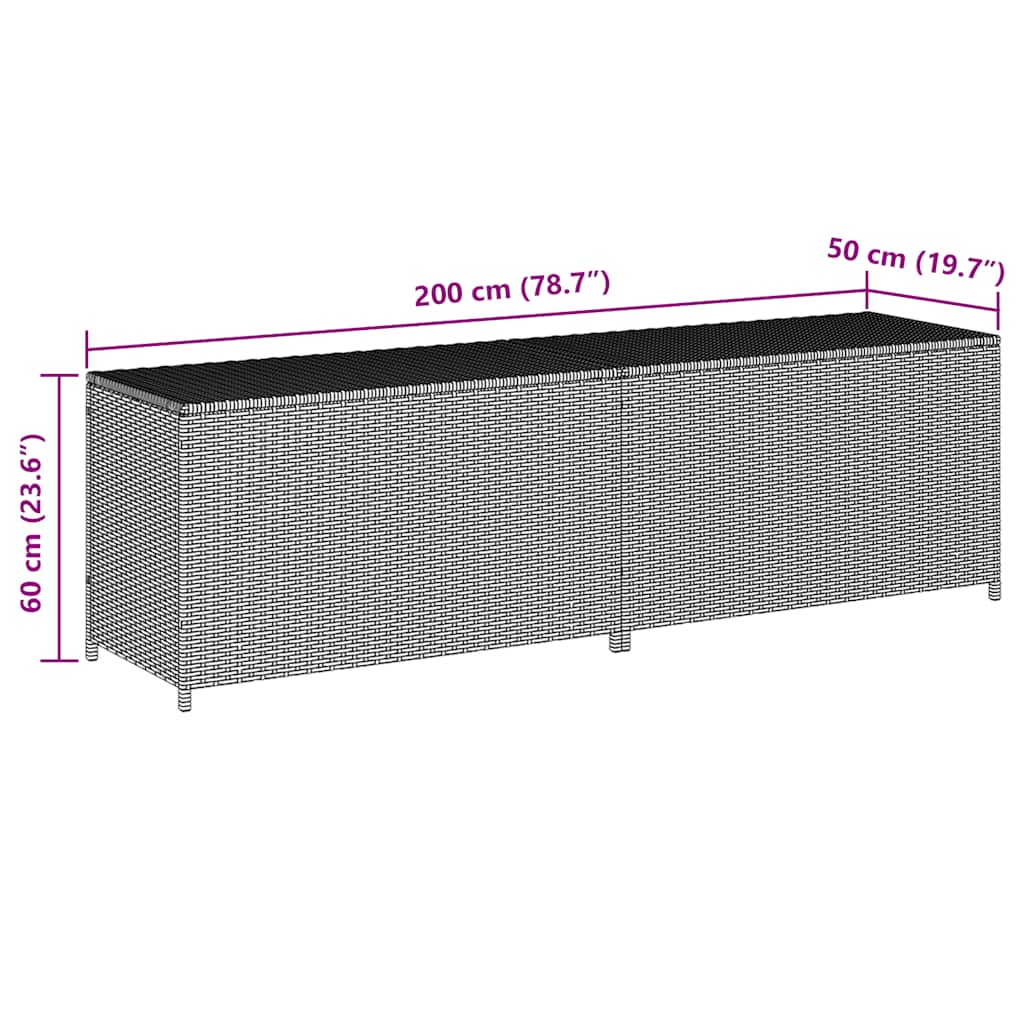 Garden Storage Box Poly Rattan 200x50x60 cm Black