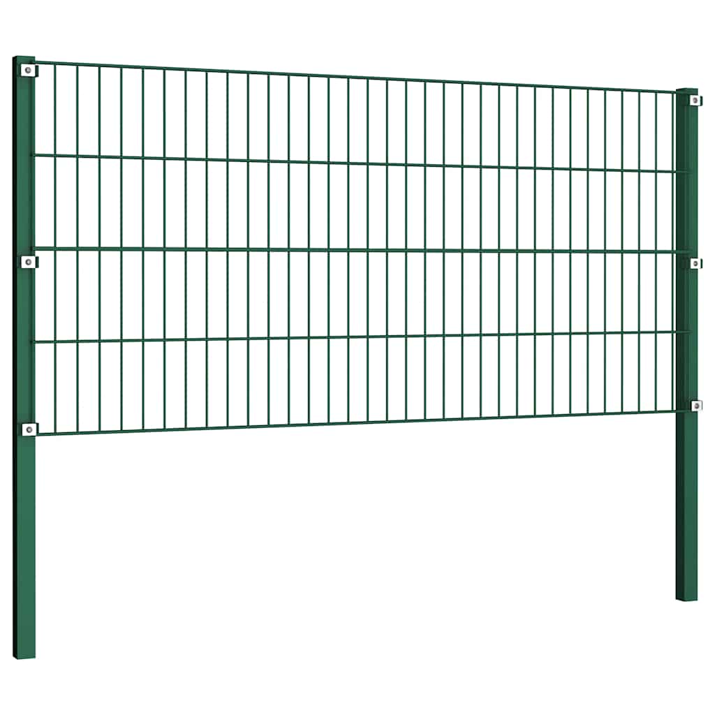 Fence Panel with Posts Iron 349x80 cm Green