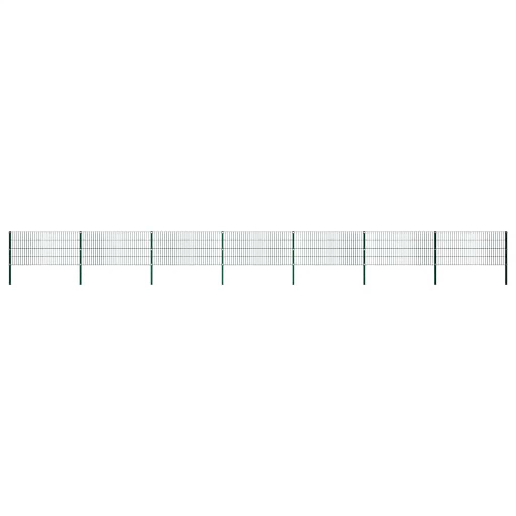 Fence Panel with Posts Iron 1212x80 cm Green