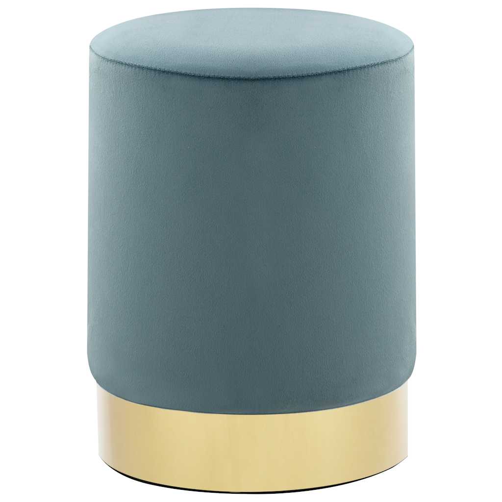 Stool Light Blue and Gold Velvet 28 x 36 cm
