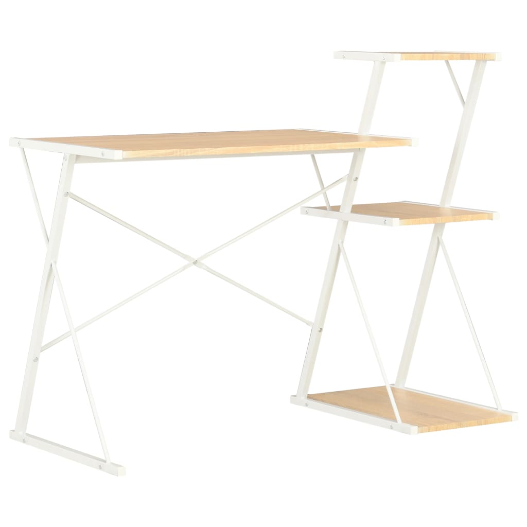 Desk With Shelf White And Oak 116x50x93 Cm