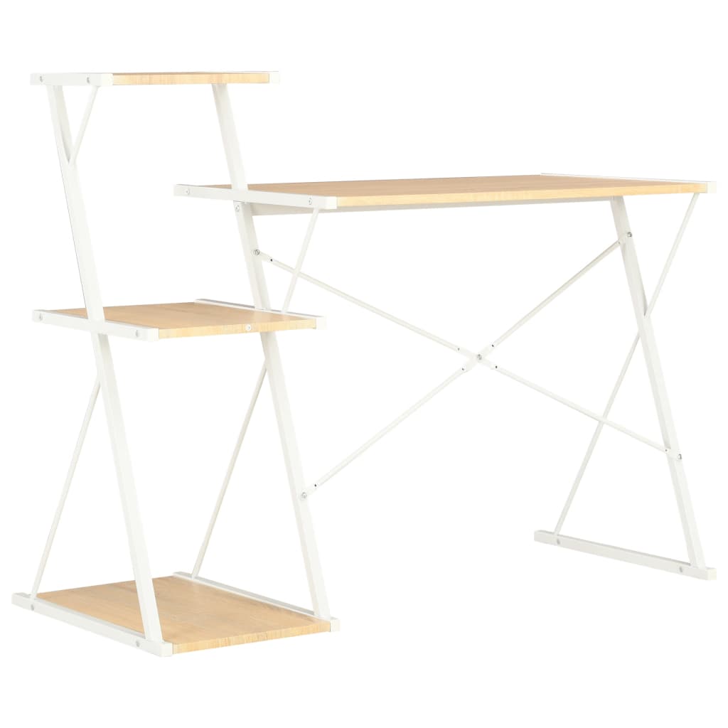 Desk With Shelf White And Oak 116x50x93 Cm