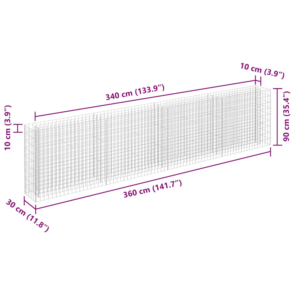 Gabion Raised Bed Galvanised Steel 360x30x90 cm