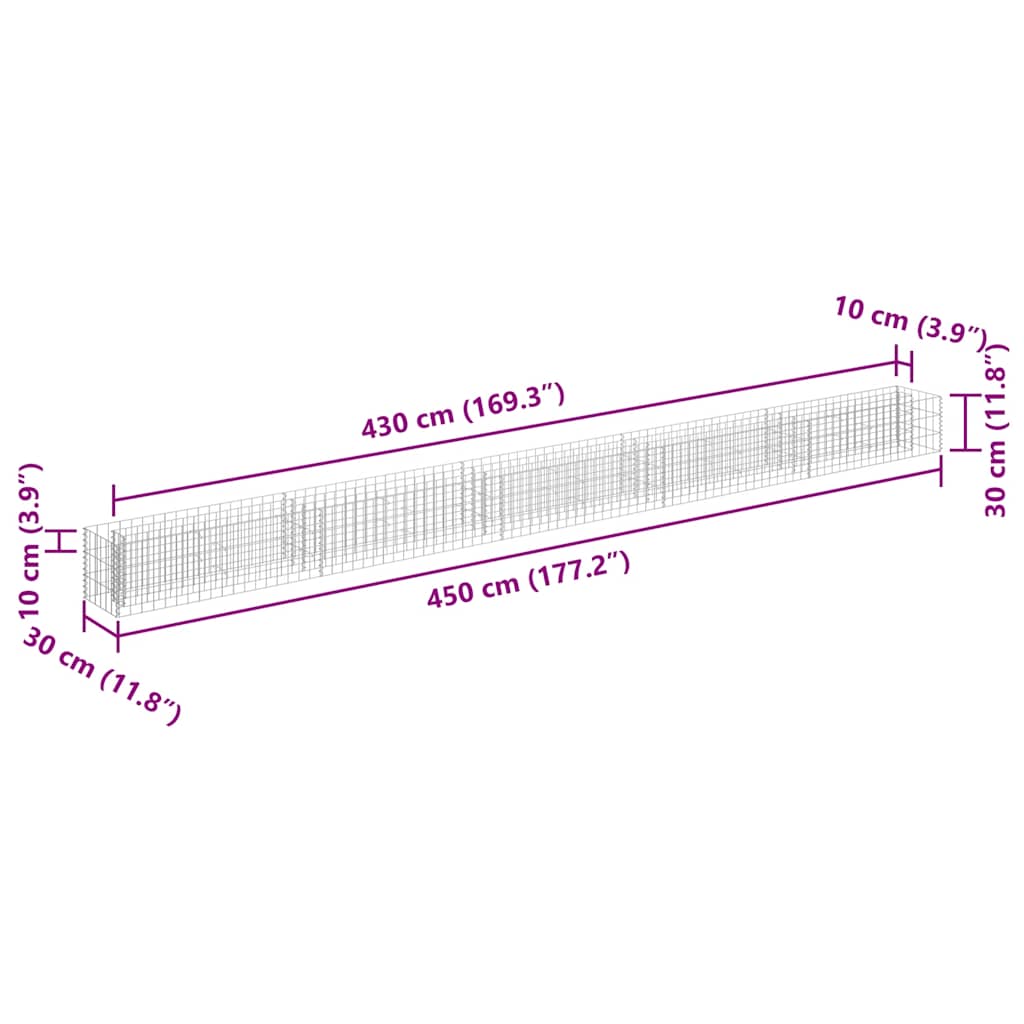 Gabion Raised Bed Galvanised Steel 450x30x30 cm