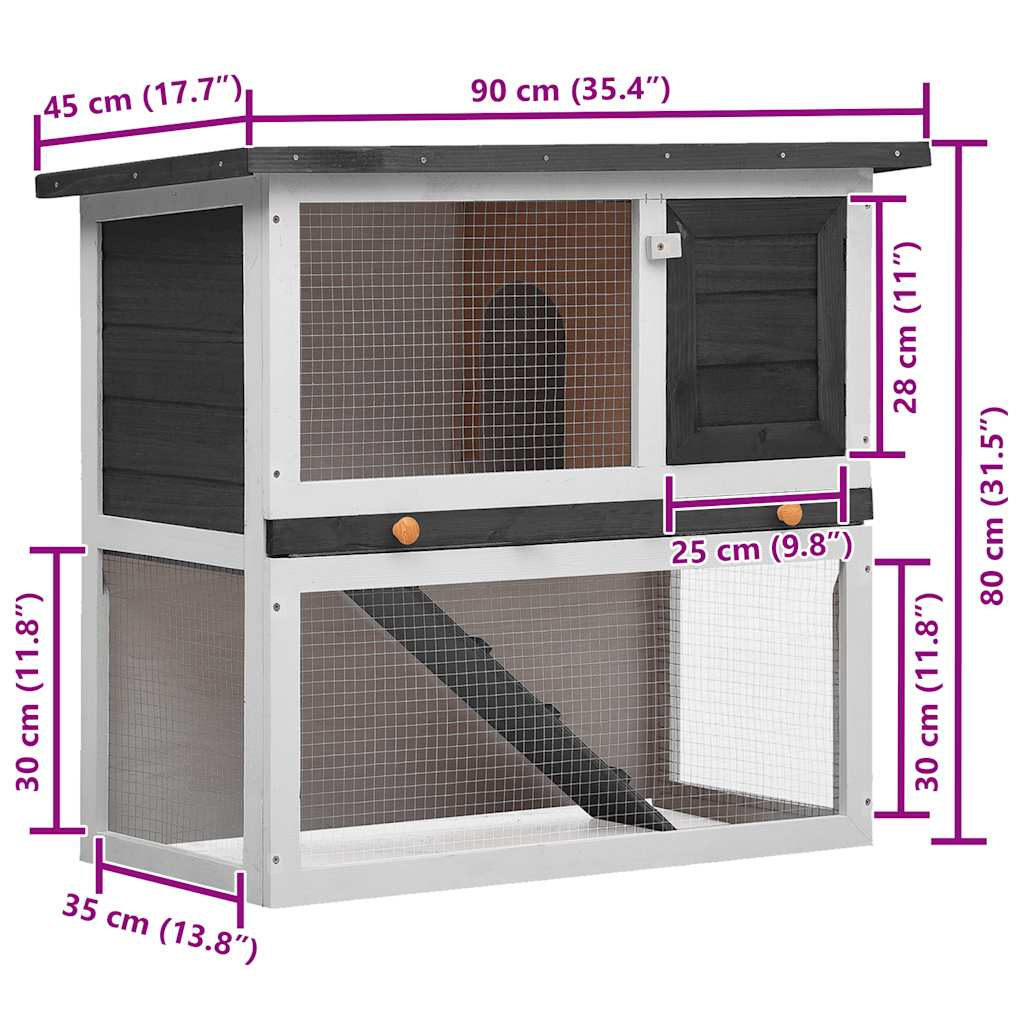 Outdoor Rabbit Hutch 1 Door Grey Wood