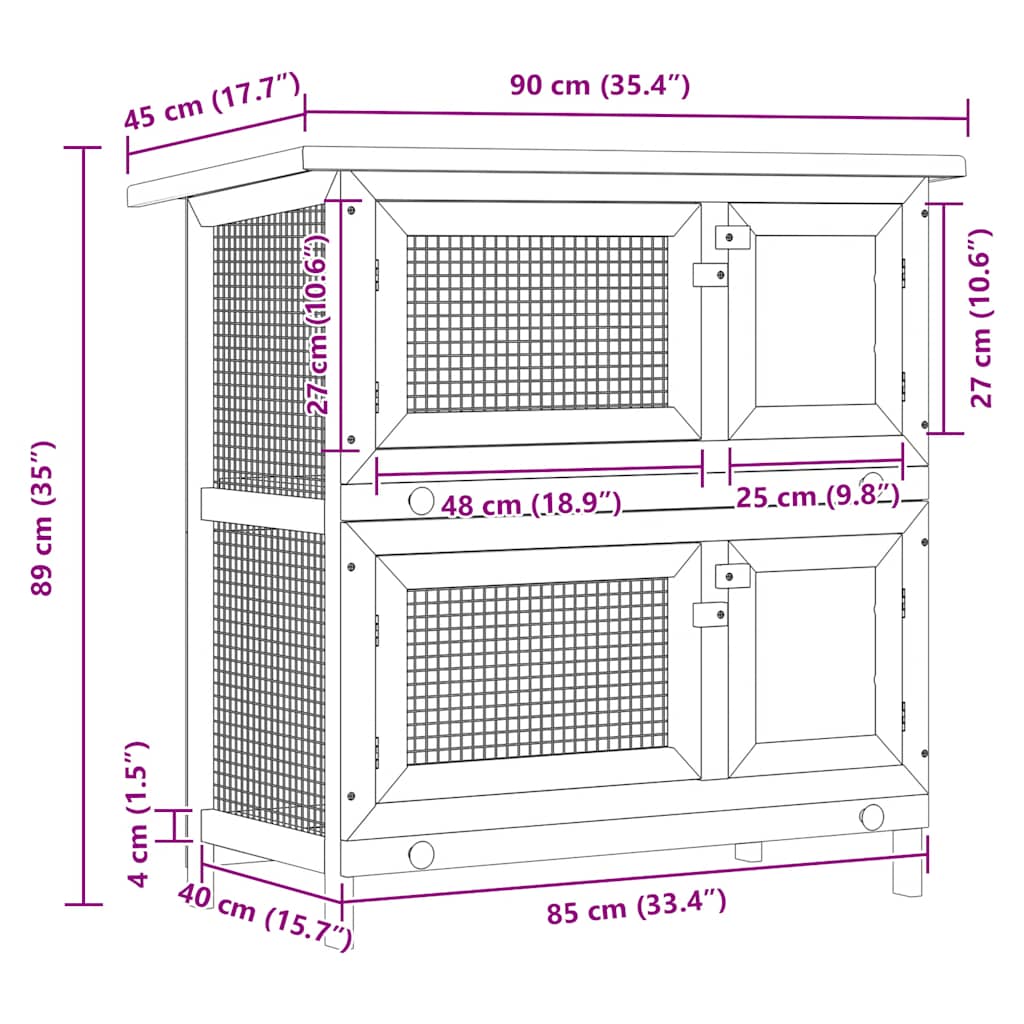 Outdoor Rabbit Hutch 4 Doors Red Wood