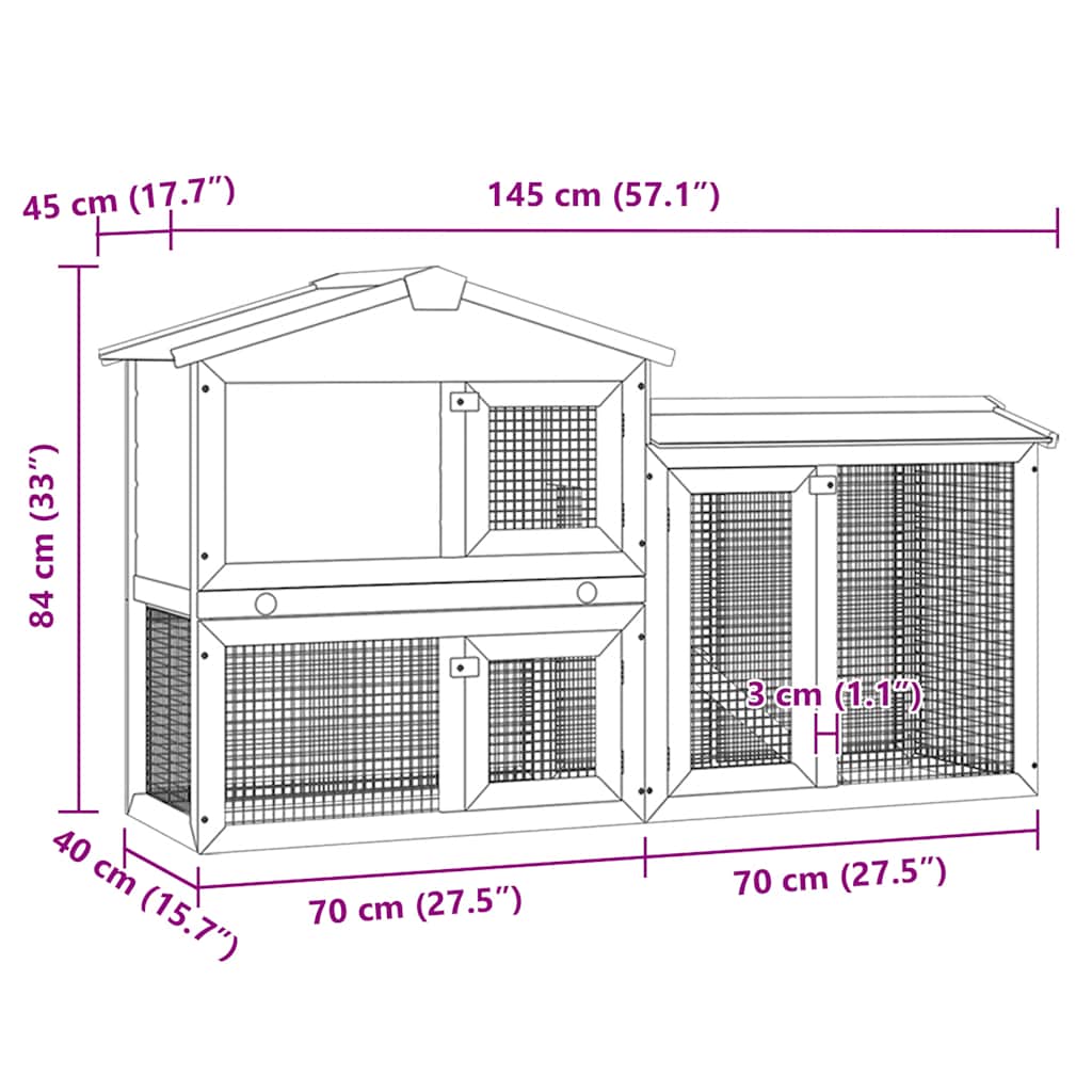 Outdoor Large Rabbit Hutch Grey and White 145x45x84 cm Wood