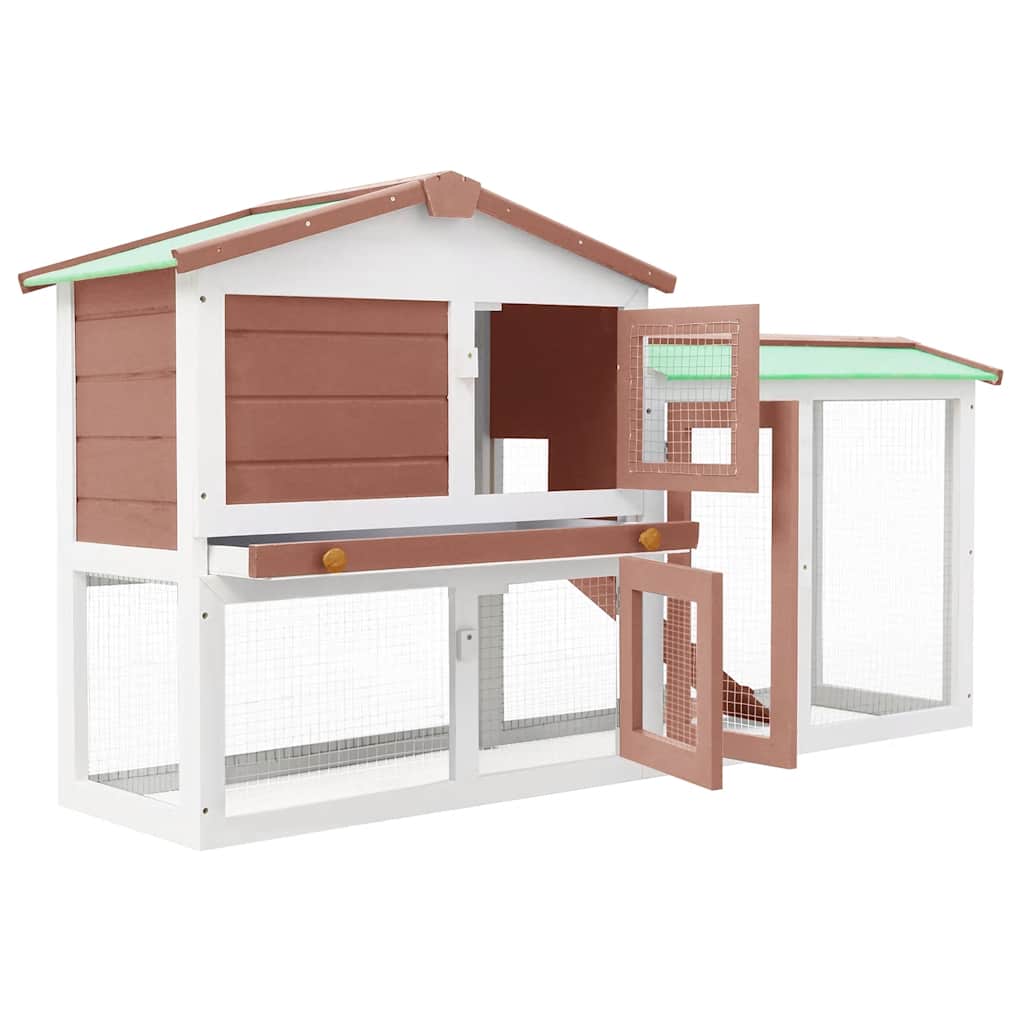 Outdoor Large Rabbit Hutch Brown and White 145x45x84 cm Wood