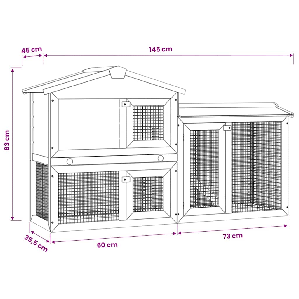 Outdoor Large Rabbit Hutch Red and White 145x45x84 cm Wood