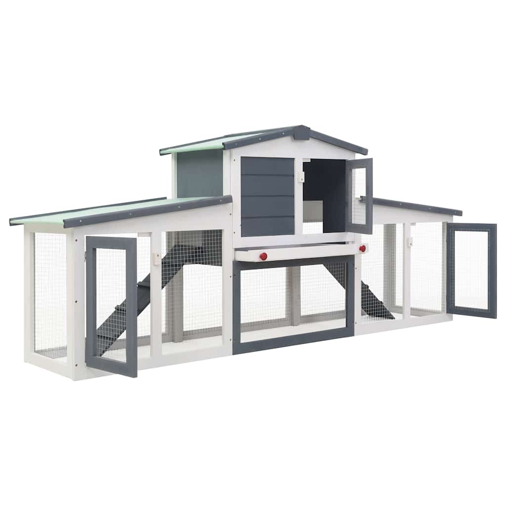 Outdoor Large Rabbit Hutch Grey and White 201x45x85 cm Wood