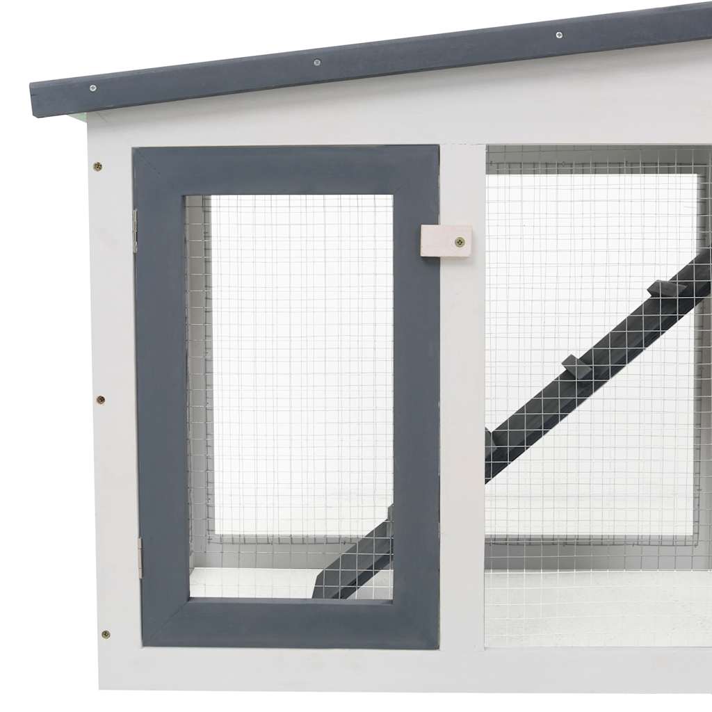 Outdoor Large Rabbit Hutch Grey and White 201x45x85 cm Wood
