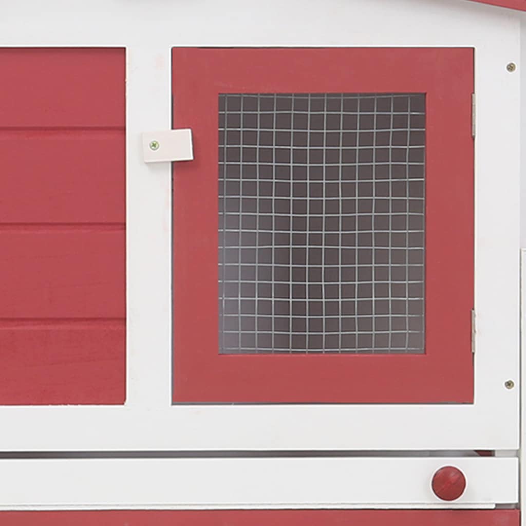 Outdoor Large Rabbit Hutch Red and White 201x45x85 cm Wood